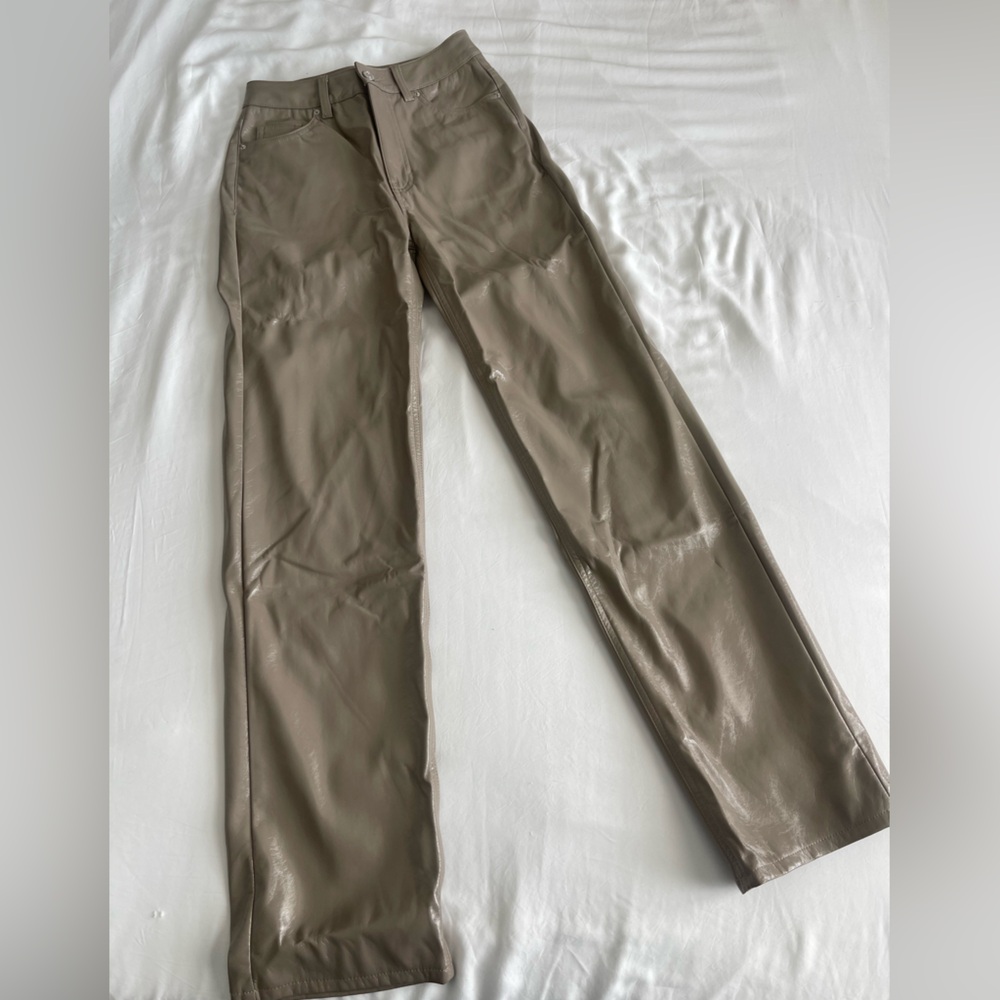 Pacsun. Tan leather pants. Straight leg.
